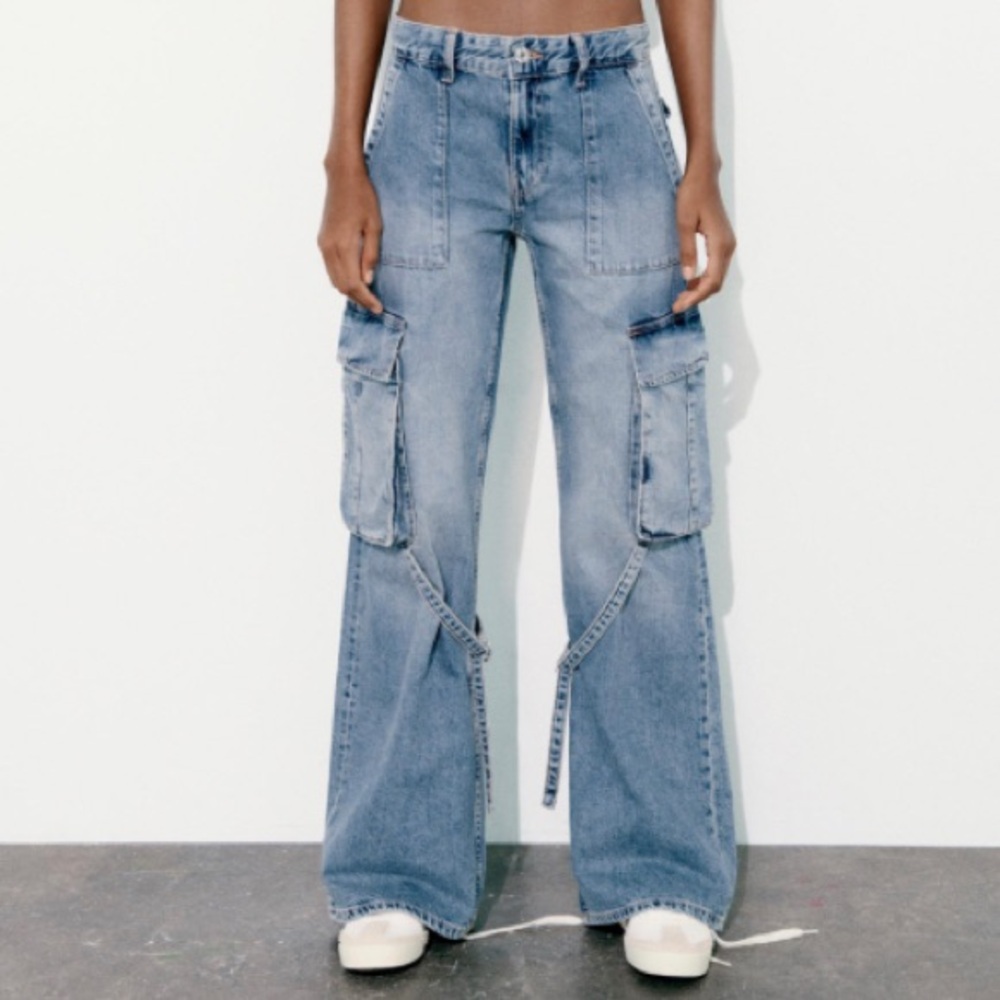 Zara NWT TRF Cargo Baggy Wide Leg Denim Jeans Sz 6